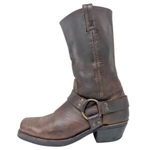 FRYE 12R Harness Square Toe Leather Dark Brown Boots Size 9